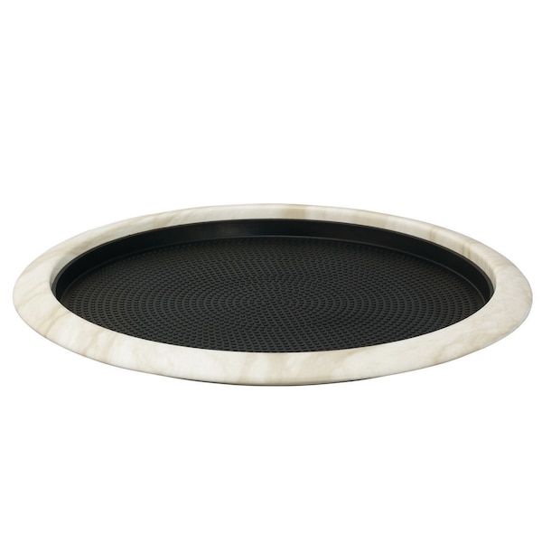 Tray with Removable Insert, 12" Round, Stainless Steel, White Marble